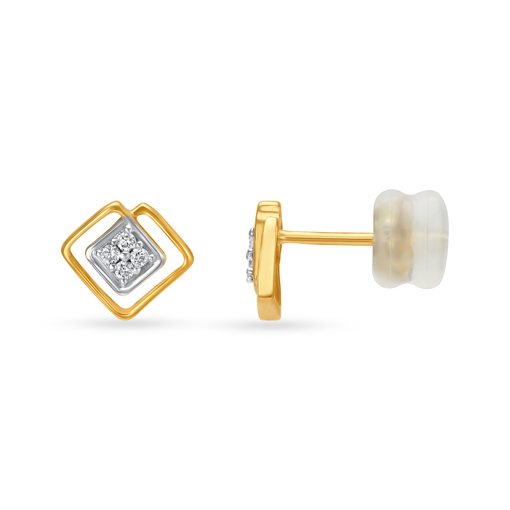 Contemporary Solitaire Look Gold and Diamond Stud Earrings,,hi-res image number null