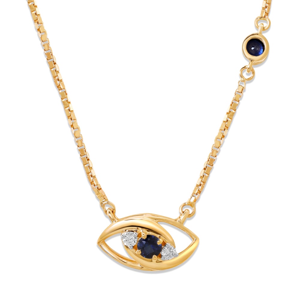 14KT Yellow Gold Sparkling Evil Eye Diamond Necklace,,hi-res image number null