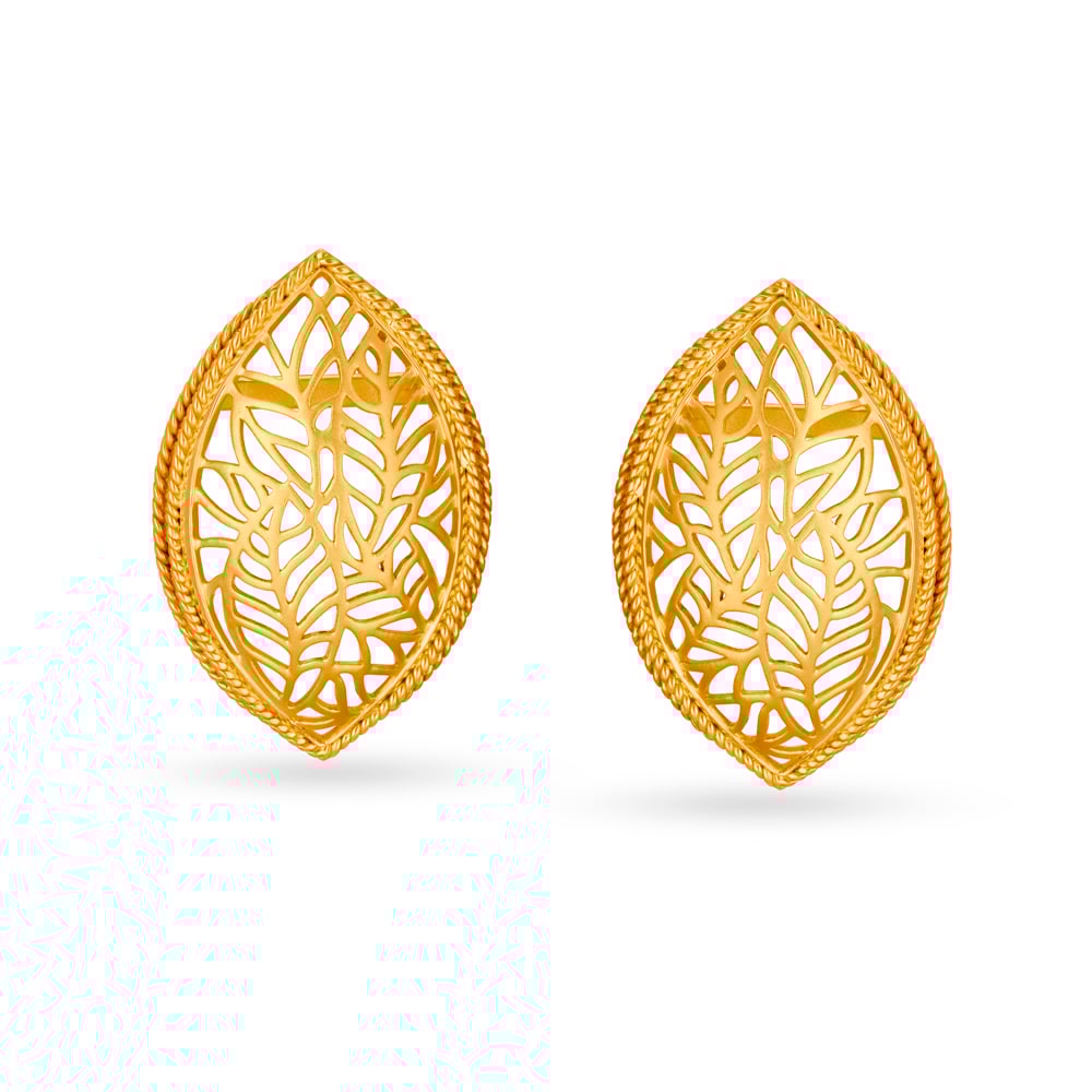 

Contemporary Leaf Shaped Jali Work Gold Stud Earrings