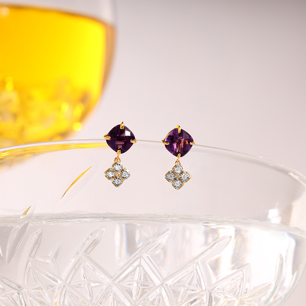 Moonlit Martini 14KT Diamond & Amethyst Drop Earrings,,hi-res image number null