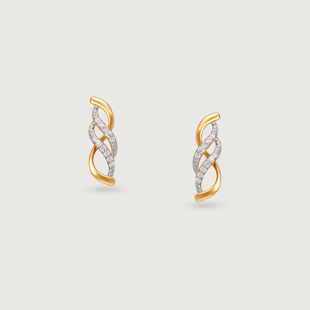 Graceful Twist Gold & Diamond Stud Earrings,,hi-res image number null