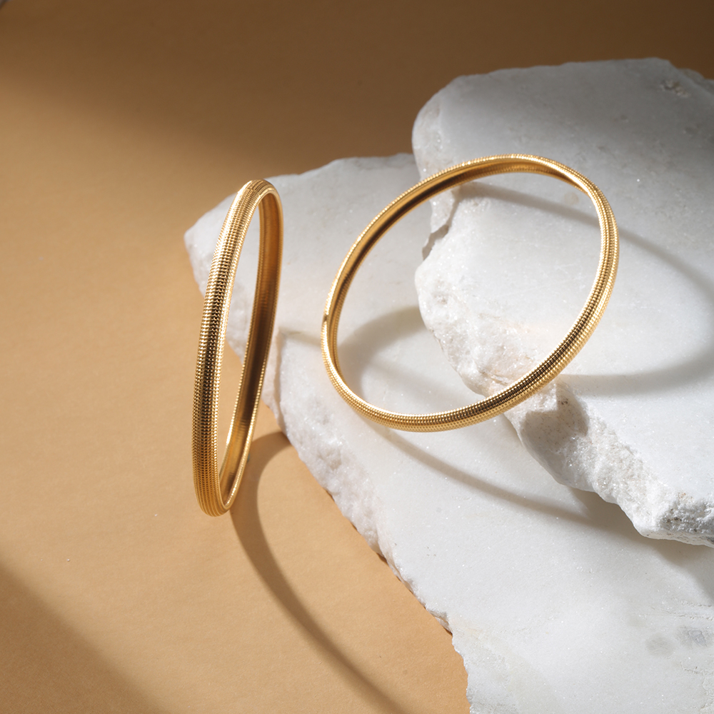 22KT Yellow Gold Minimal Textured Bangles,,hi-res image number null