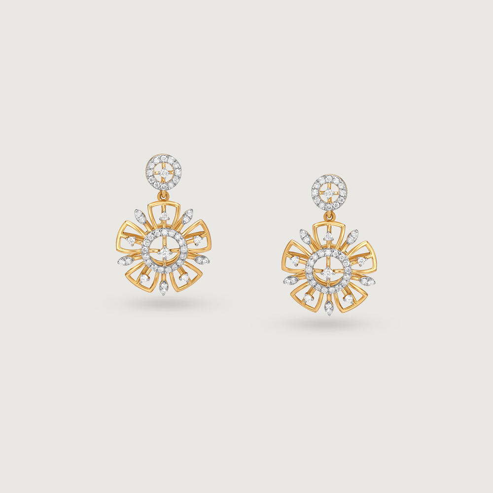 Blossoming Elegance Gold & Diamond Drop Earrings,,hi-res image number null
