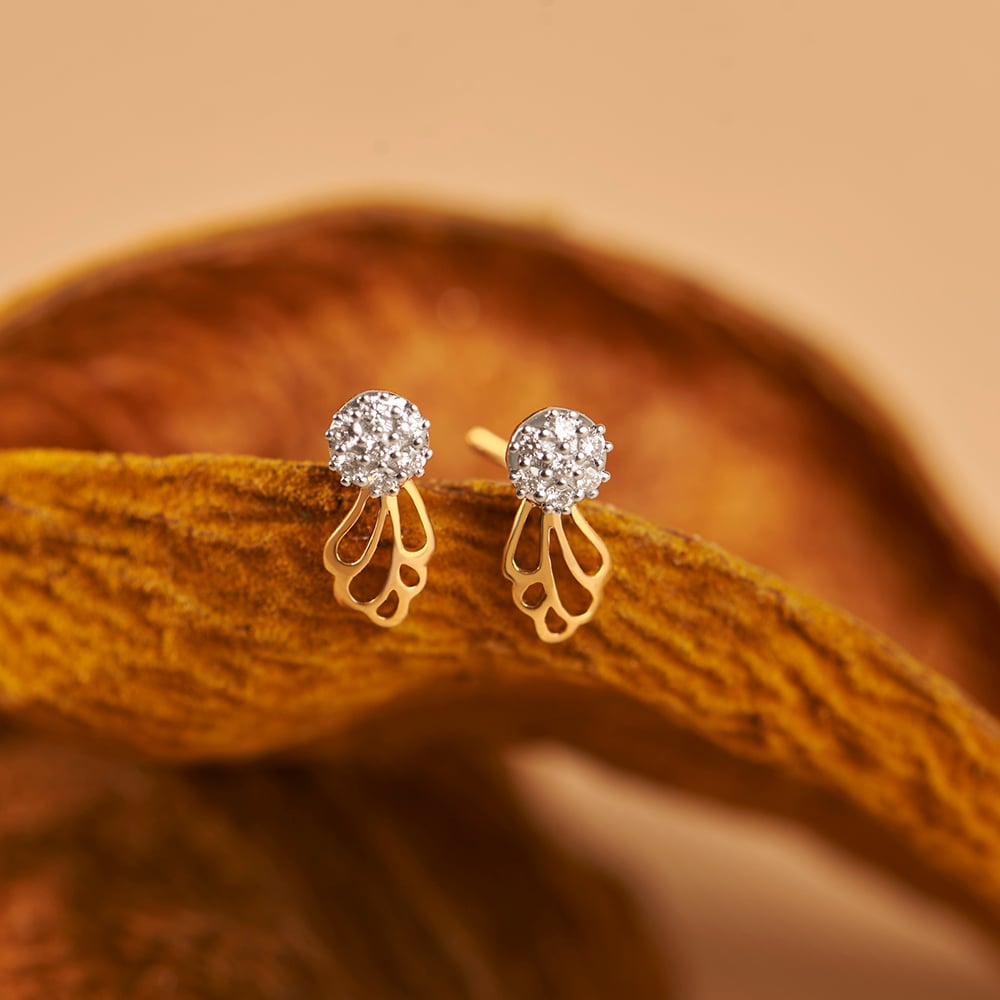 Intricate Abstract Charming Diamond Gold Stud Earrings-baongoctrading.com.vn