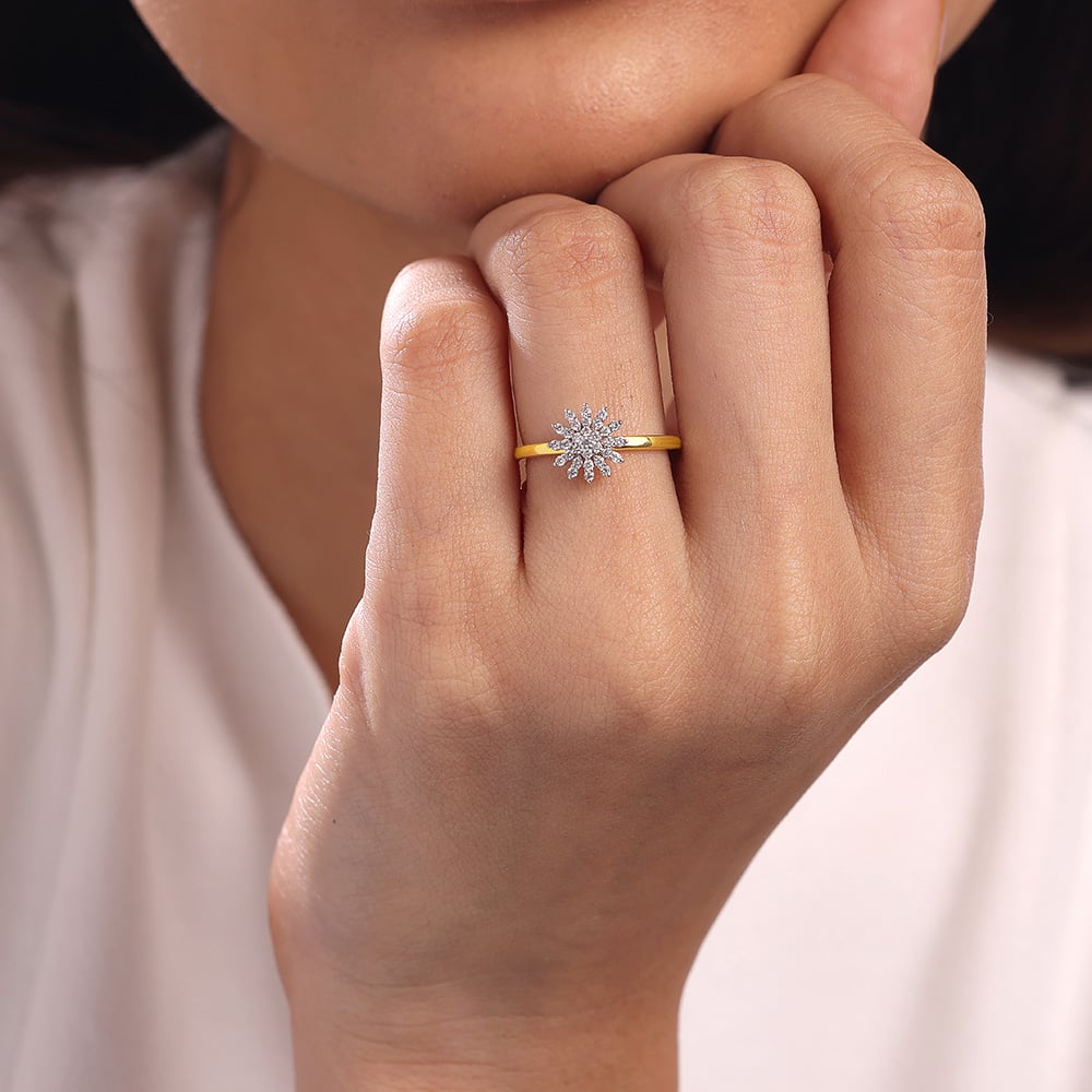 Floral Sparkle Gold & Diamond Finger Ring,,hi-res image number null