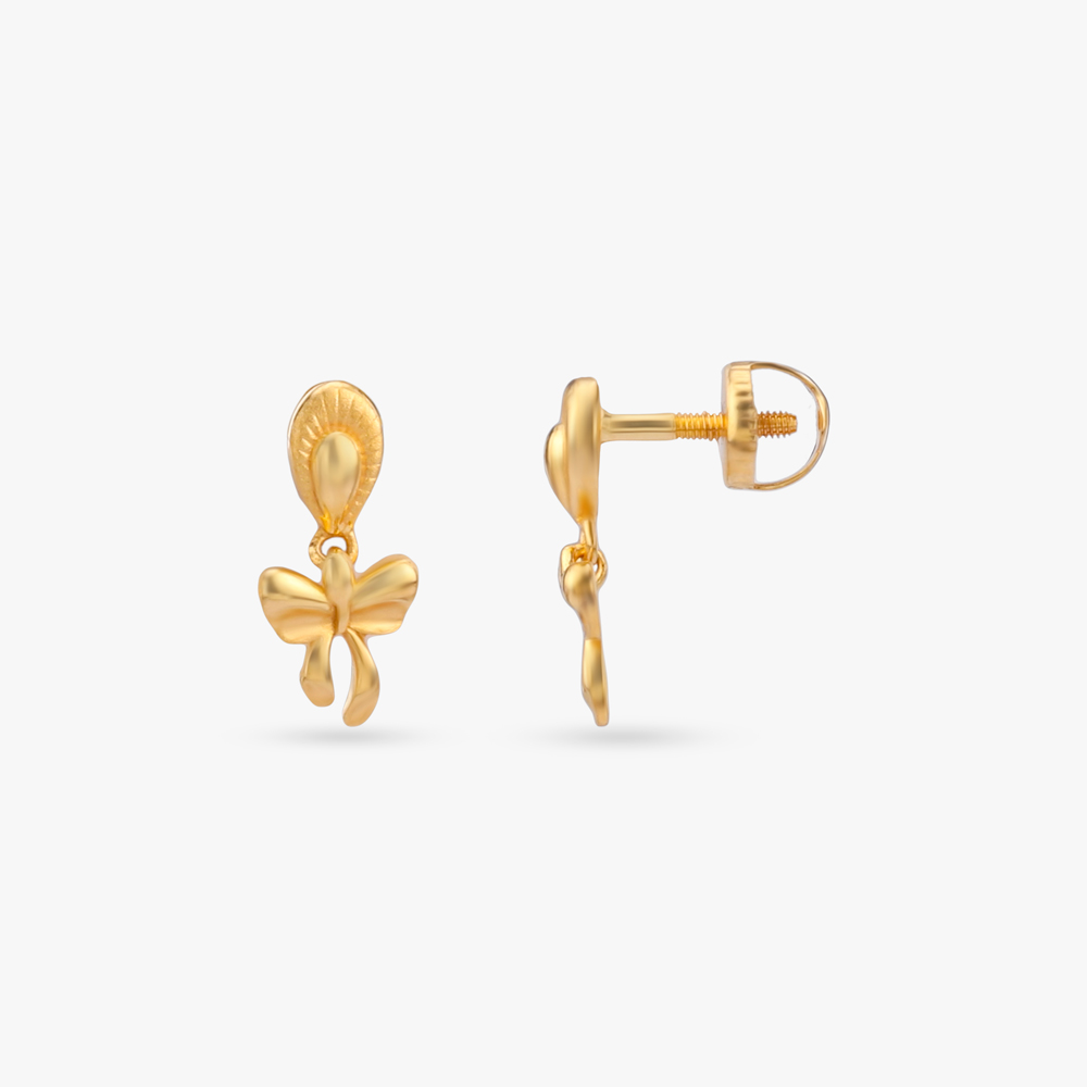 Little Bow Gold Drop Earrings for Kids,,hi-res image number null