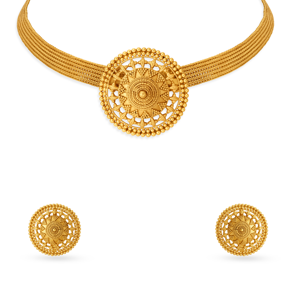 Intricate Floral Gold Necklace Set,,hi-res image number null