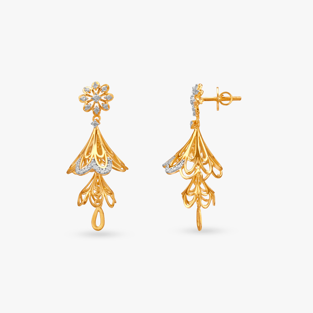 Floral Cascade Gold Drop Earrings,,hi-res image number null