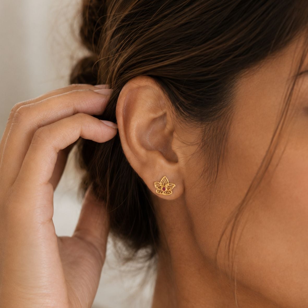 Scarlet Glow Gold Stud Earrings,,hi-res image number null