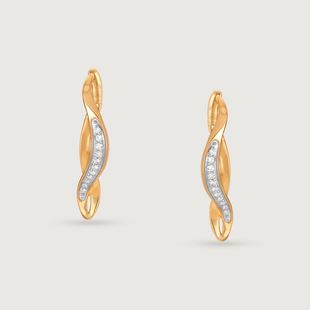 Serenity Curve 14 Kt Gold & Diamond Hoop Earrings,,hi-res image number null