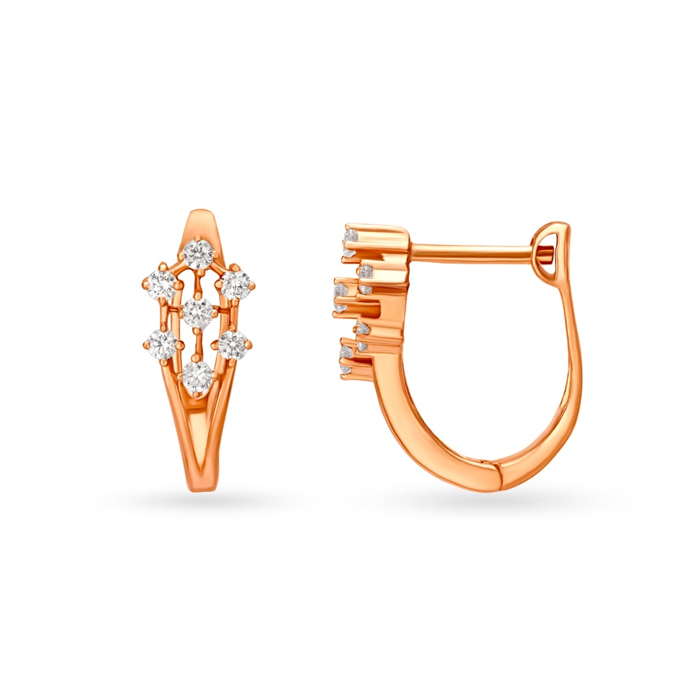 Unique Rose Gold and Diamond Hoop Earrings,,hi-res image number null