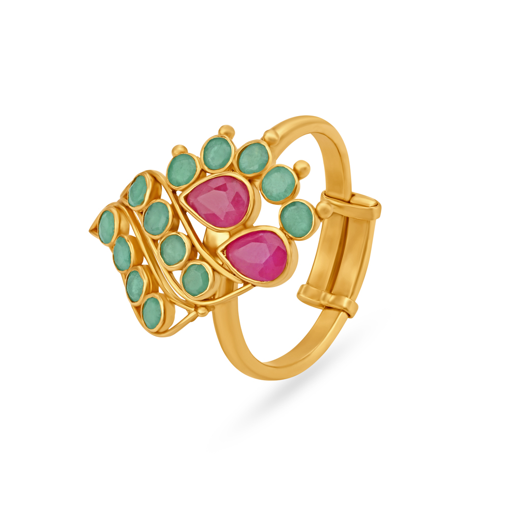 Lush Gem Studded Gold Finger Ring