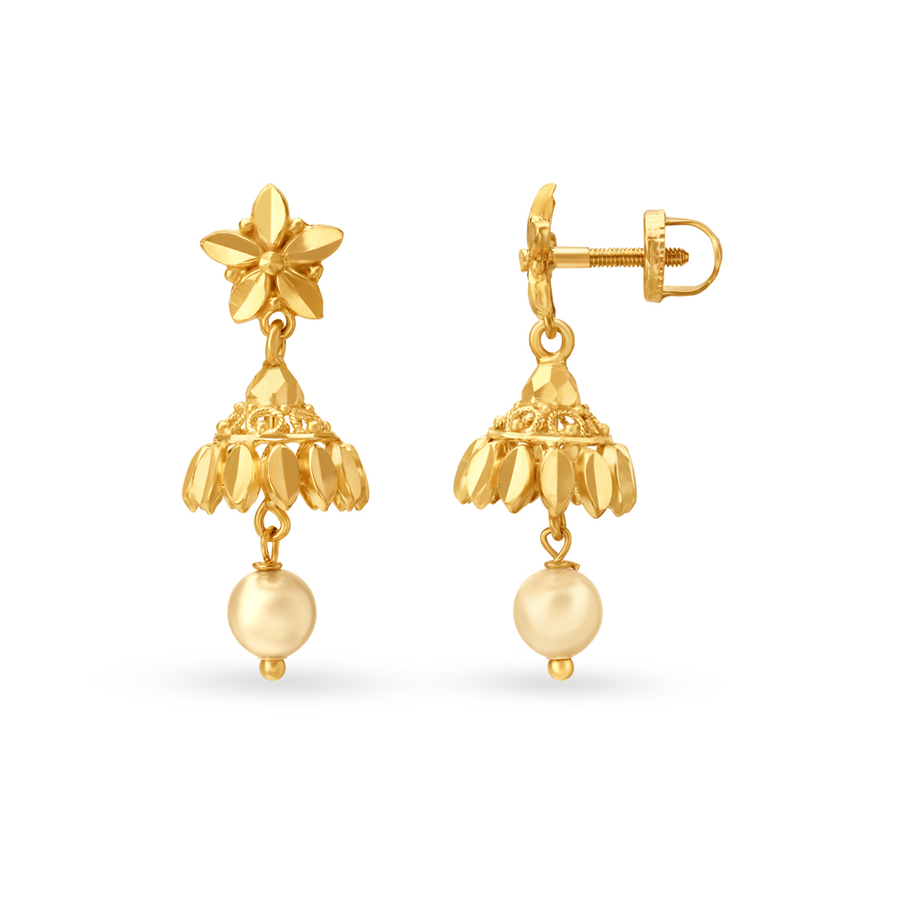 Elegant Pearl Gold Jhumka Earrings,,hi-res image number null