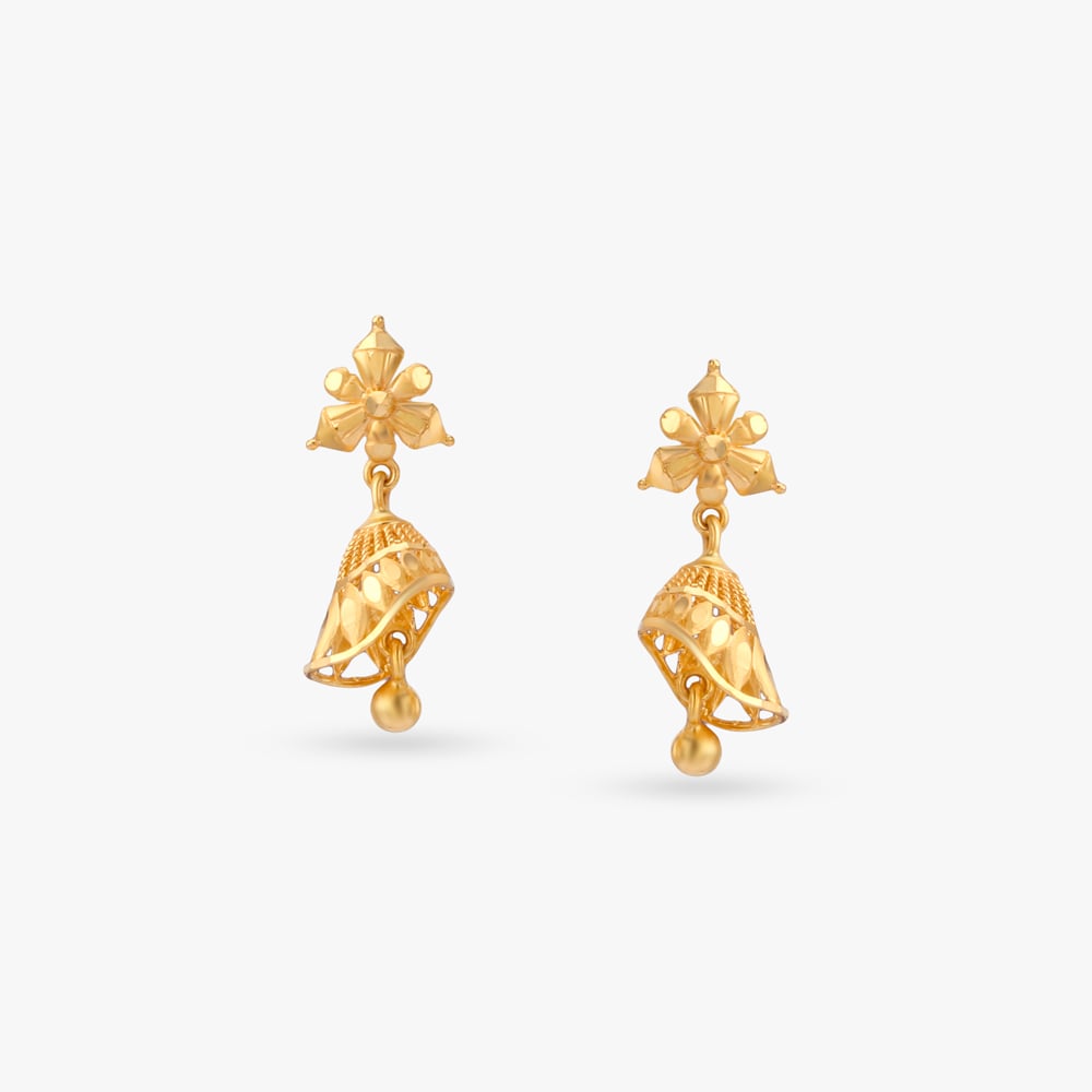 

Floral Cage Gold Jhumka Earrings