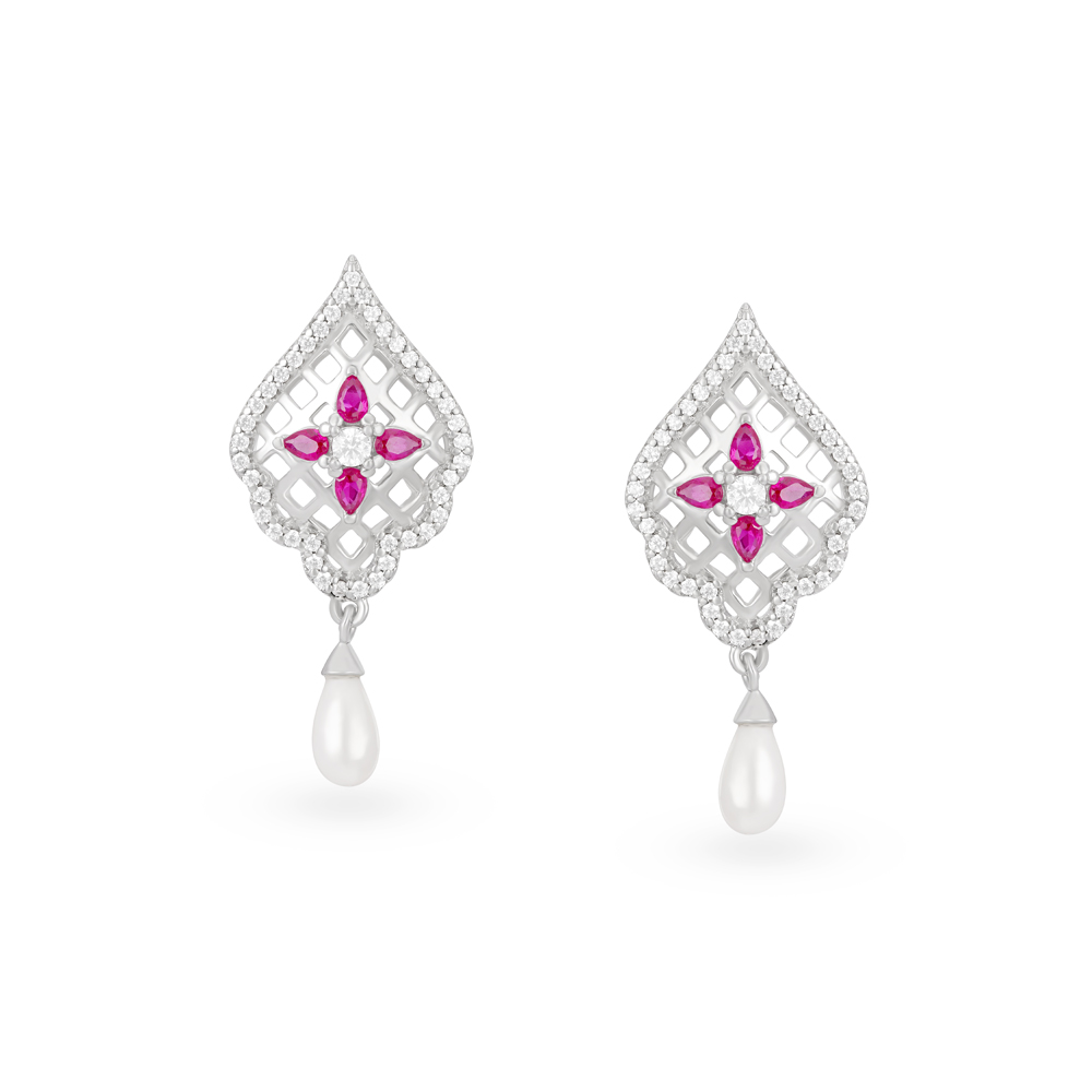 Floral Glint Silver Pendant and Earrings Set,,hi-res image number null
