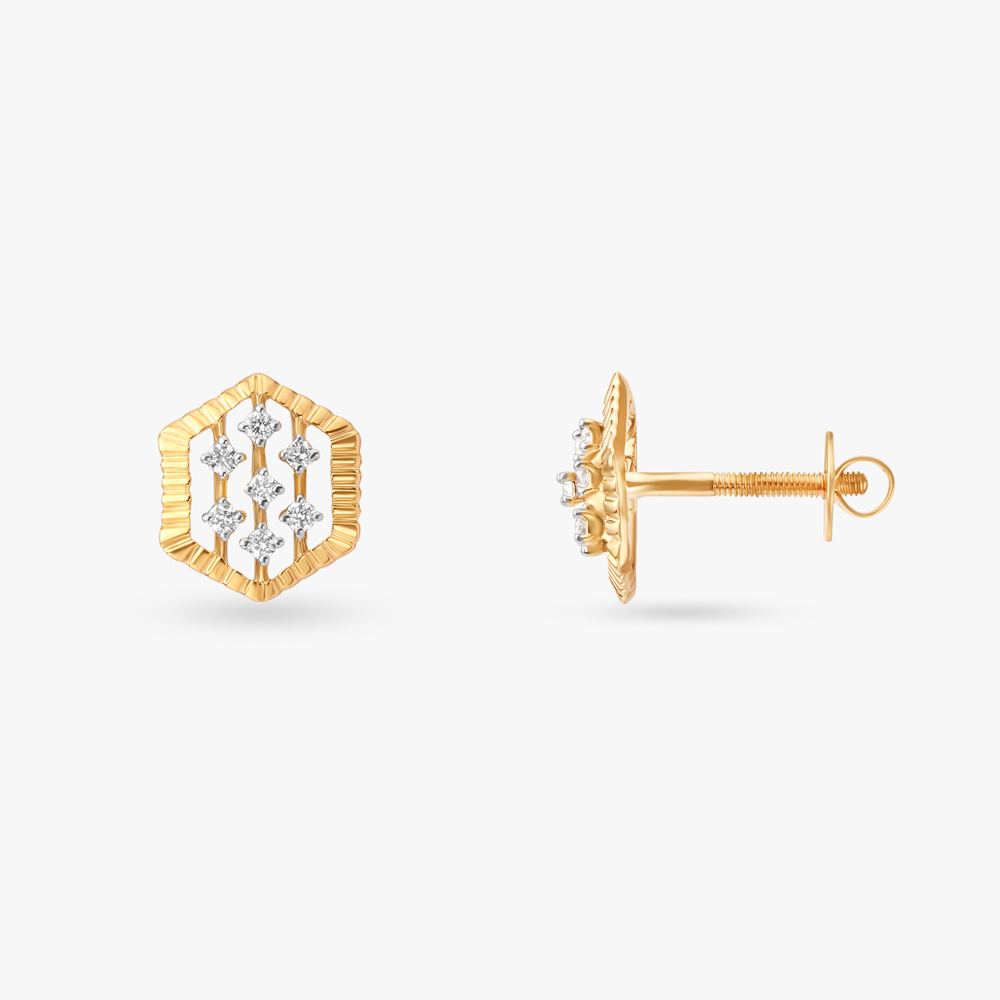 Geometric Glamour Diamond Stud Earrings,,hi-res image number null