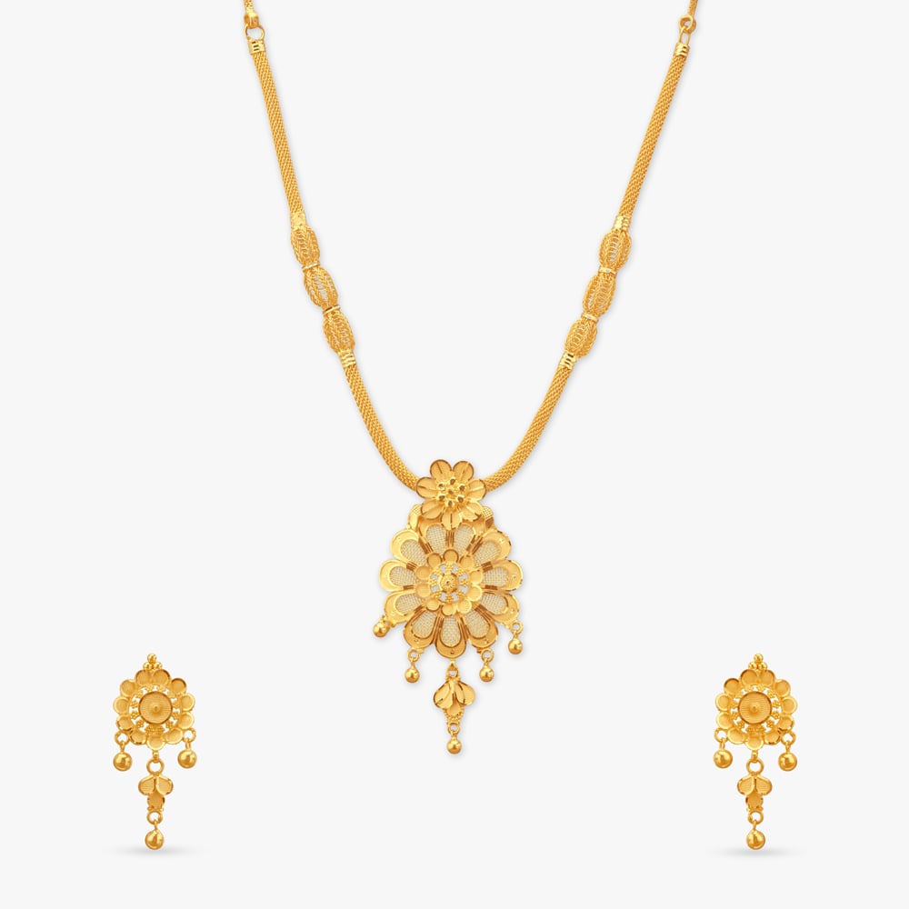 

Floral Drape Gold Necklace Set