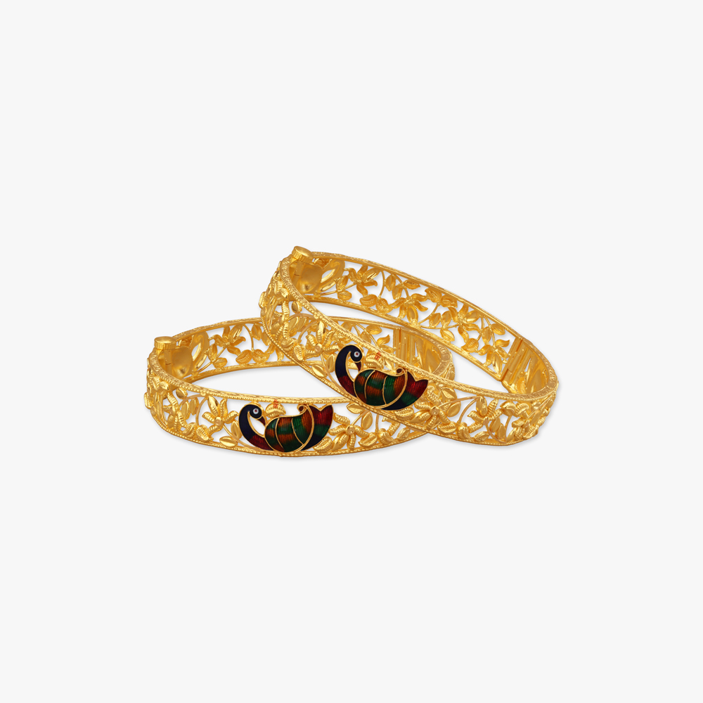 Peacock Splendor Gold Bangles,,hi-res image number null
