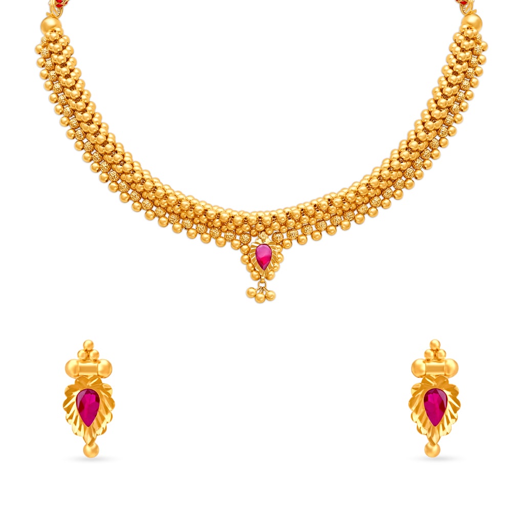Ethereal Gold Marathi Thushi Necklace Set