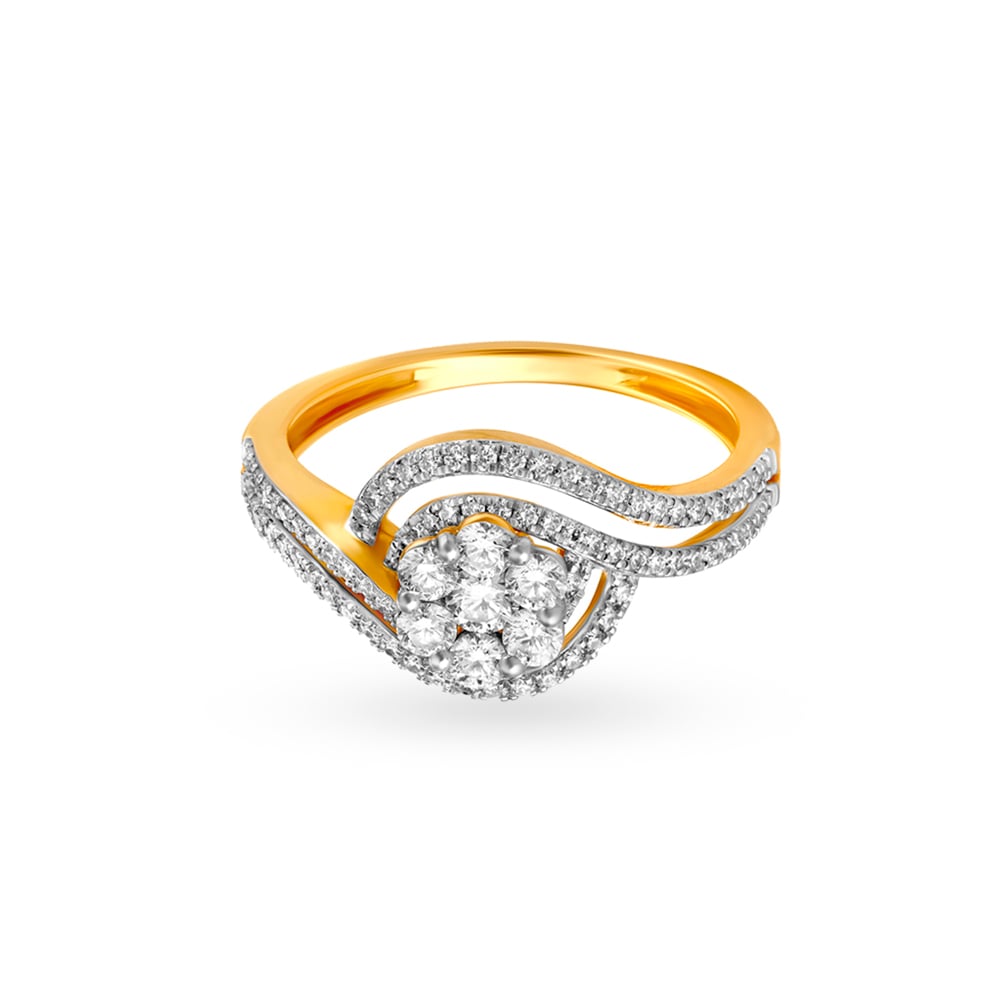 Traditional Floral Gold and Diamond Finger Ring,,hi-res image number null