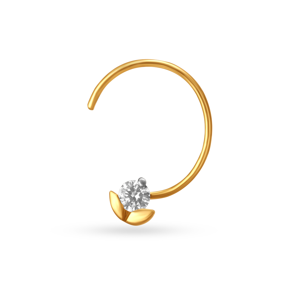 Budding Flower Gold and Diamond Nose Pin