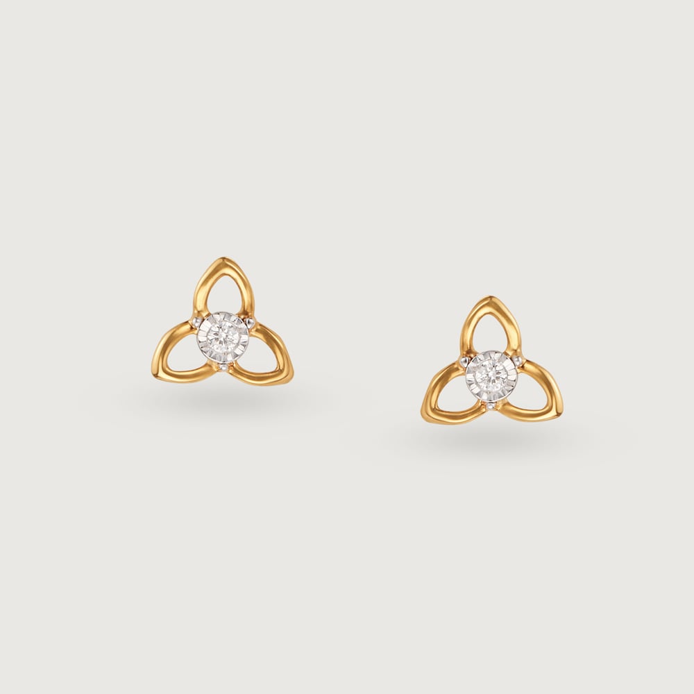 Trinity Bloom 14 Kt Gold and Diamond Stud Earrings,,hi-res image number null