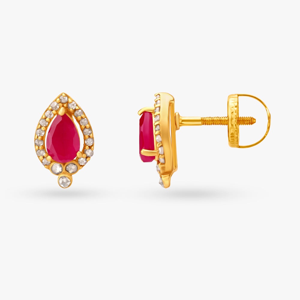 Coloured Stones Studded Gold Pendant and Earrings,,hi-res image number null