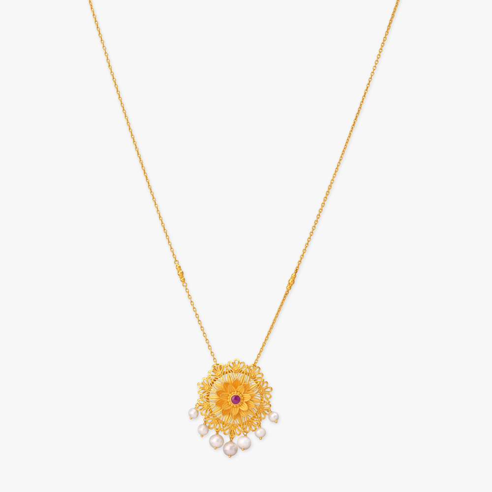 Charming Bloom Gold Pendant with Chain and Earrings Set,,hi-res image number null