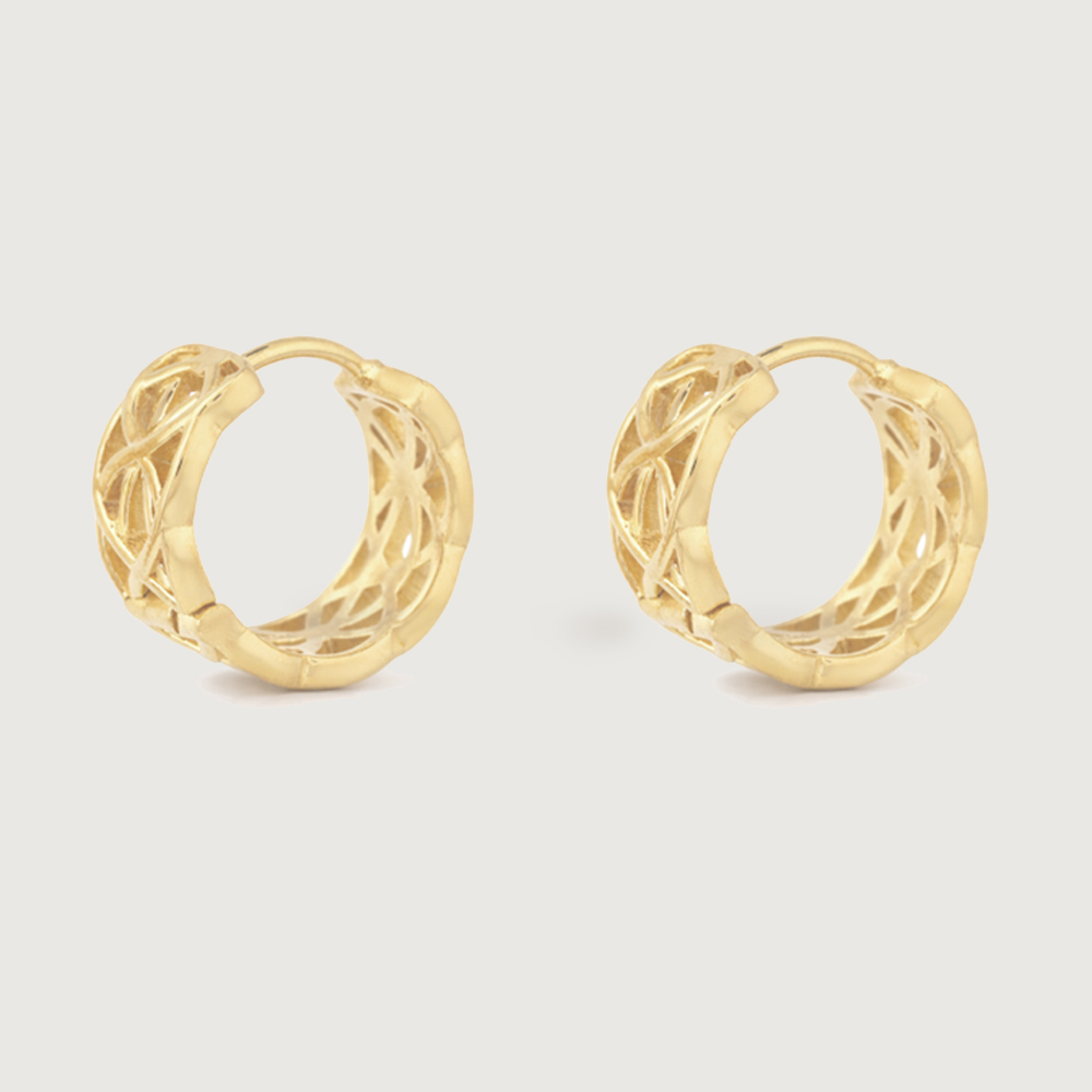 Intricate Lattice Gold Hoop Earrings,,hi-res image number null