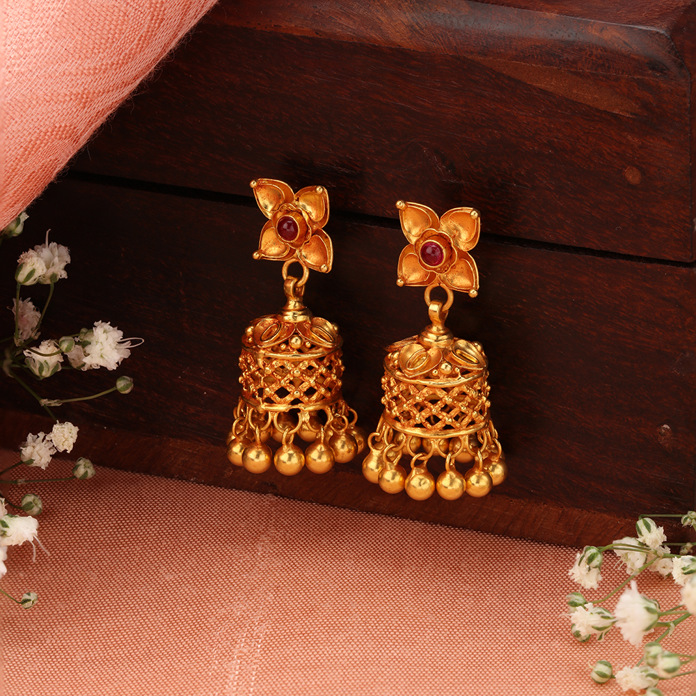 Timeless Floral Gold Jhumkas,,hi-res image number null