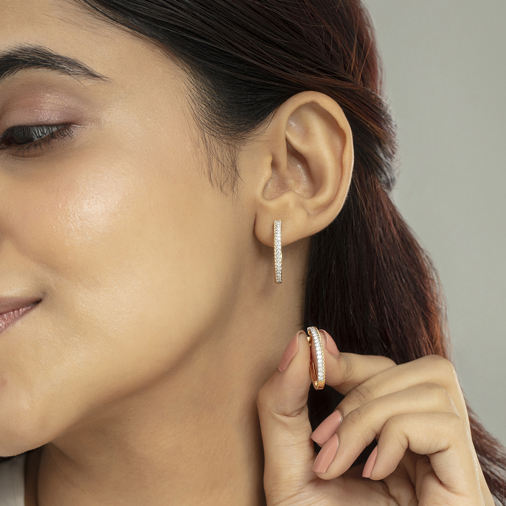 Sculpted Shine Gold & Diamond Hoop Earrings,,hi-res image number null