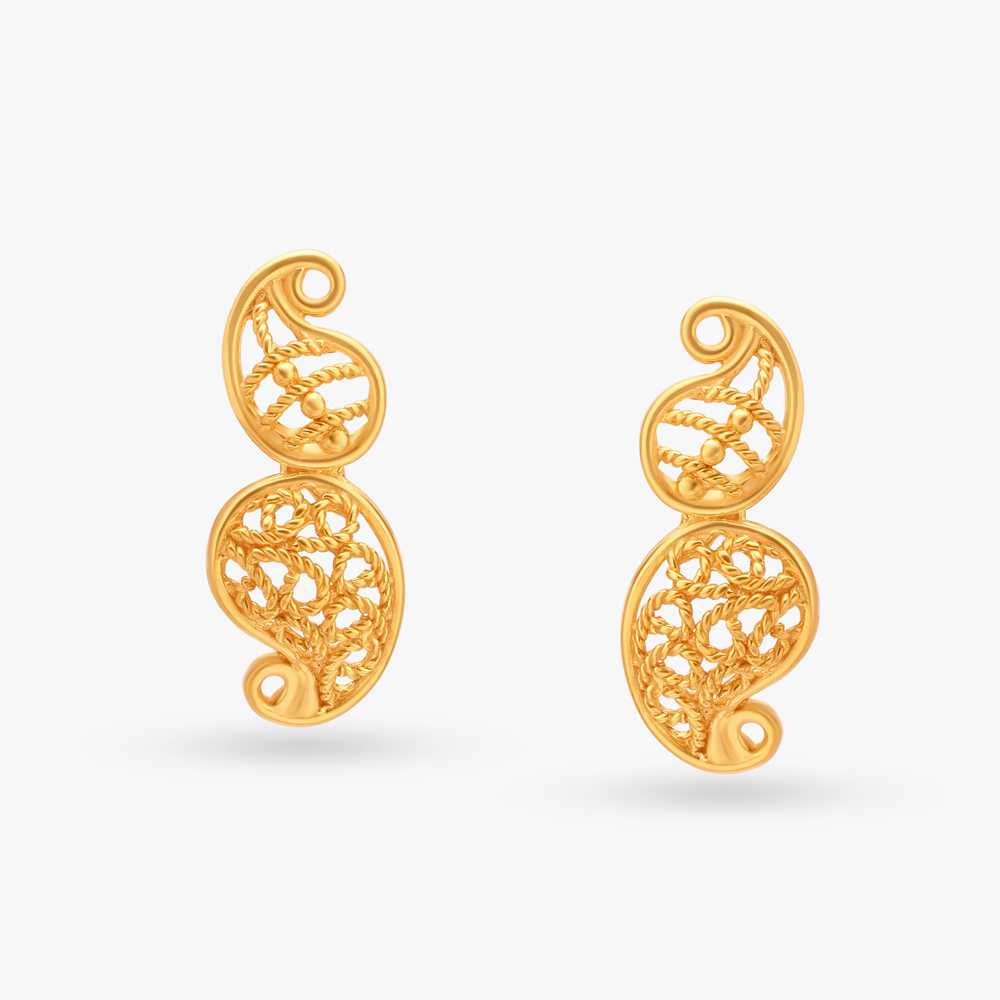 Gleaming 22 Karat Gold Fish Shaped Drop Earrings