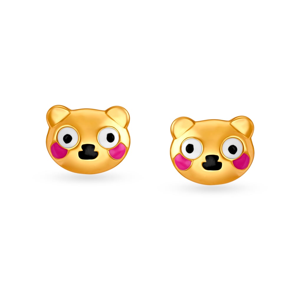 Pretty Teddy Emoji Gold Stud Earrings for Kids