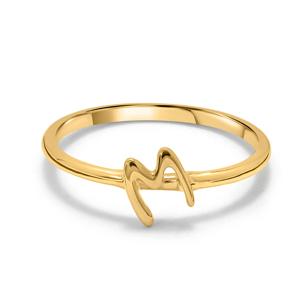 Letter M 14KT Yellow Gold Initial Ring,,hi-res image number null