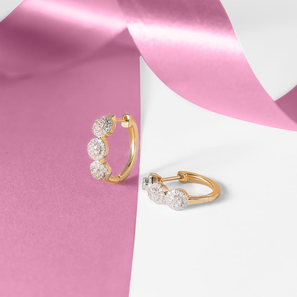 Leafy Luxe Gold & Diamond Hoop Earrings,,hi-res image number null