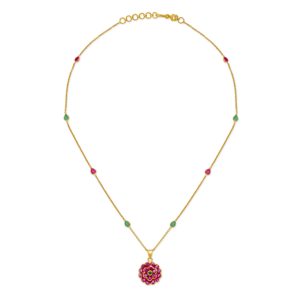 Elegant Emerald and Ruby Pendant with Chain,,hi-res image number null
