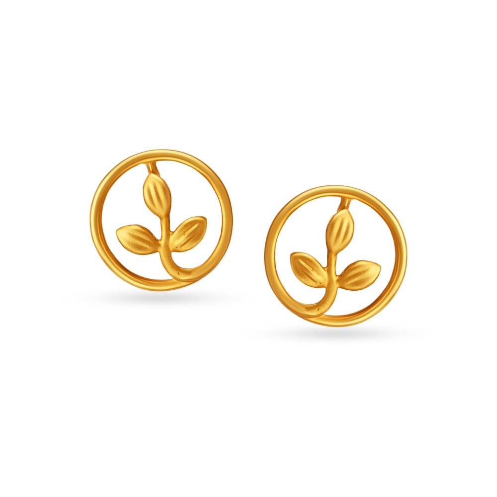 

Leaf Motif Gold Stud Earrings For Kids