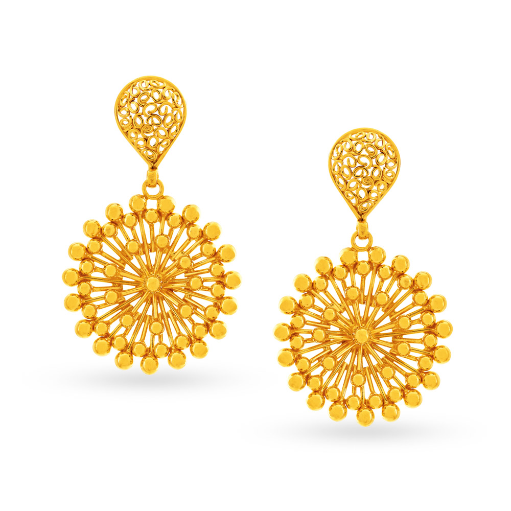 Radiant 22 Karat Yellow Gold Floral Drop Earrings