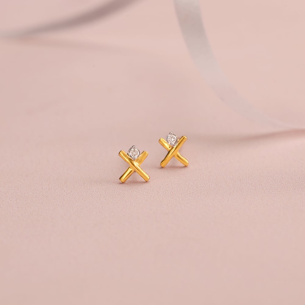 Radiant Cross 14 Kt Gold and Diamond Stud Earrings,,hi-res image number null
