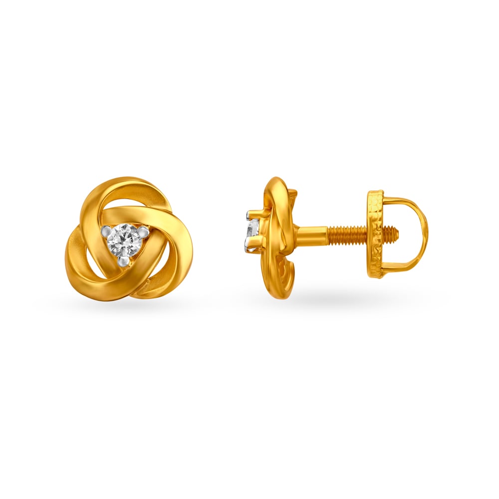 Rose Spiral Gold Stud Earrings with Stones,,hi-res image number null