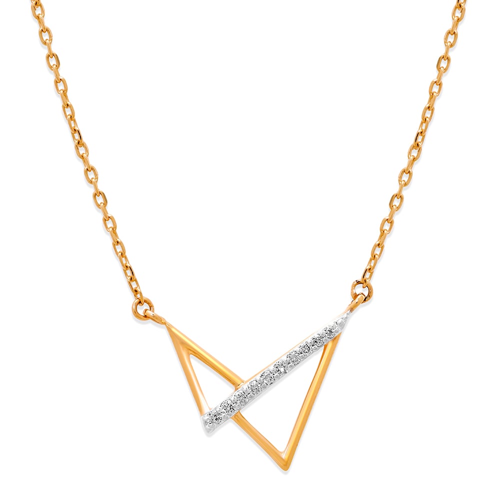 14KT Yellow Gold Abstract Sleek Diamond Pendant With Chain