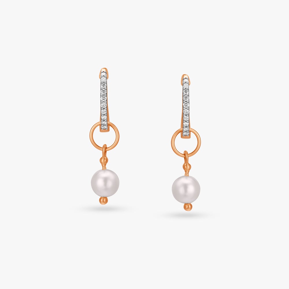 Captivating Diamond and Pearl Hoop Earrings,,hi-res image number null