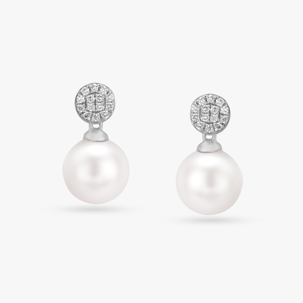 Shimmering Pearl and Diamond Drop Earrings,,hi-res image number null