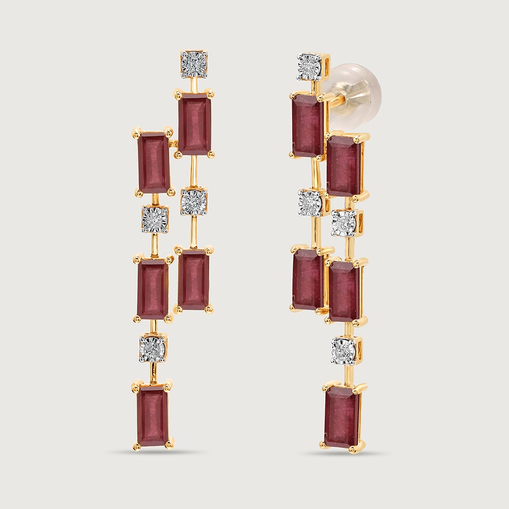 Sparkling Baguettes 14KT Ruby & Diamond Drop Earrings,,hi-res image number null