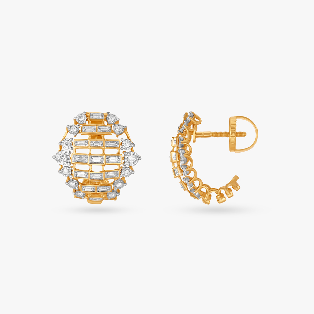 Sparkling Grid Diamond Hoop Earrings,,hi-res image number null
