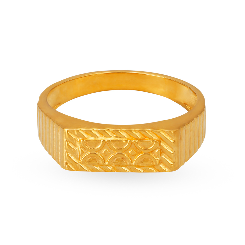 Rectangle Pattern Gold Finger Ring for Men,,hi-res image number null