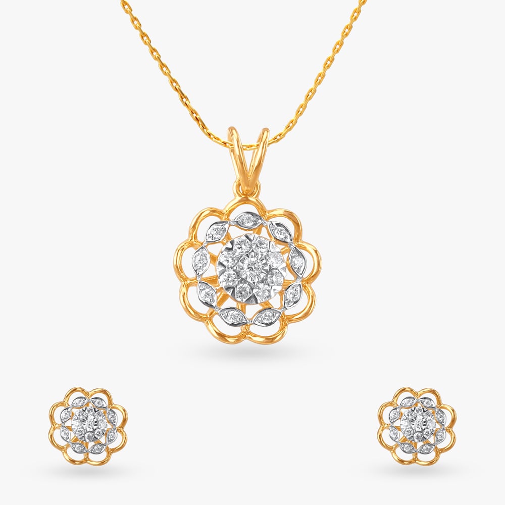 

Vintage Bloom Diamond Pendant and Earrings Set
