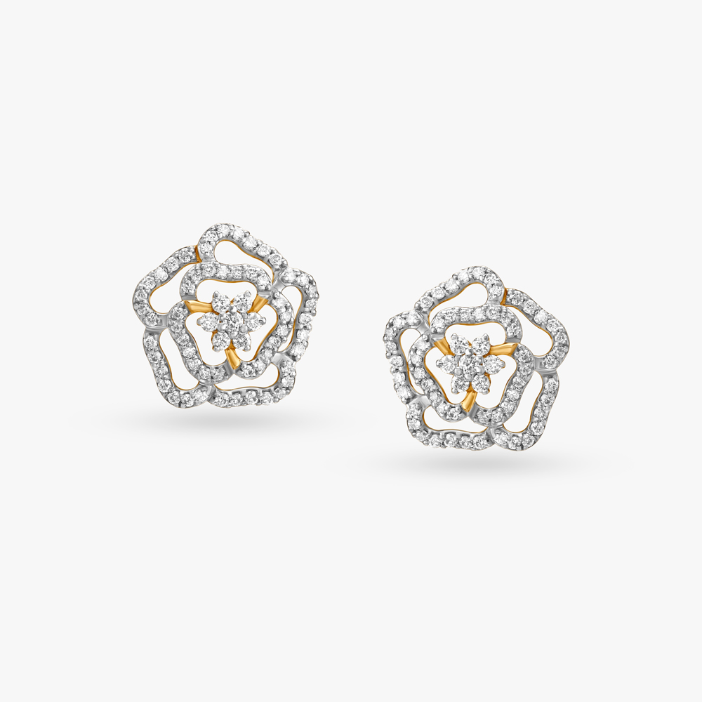 Fancy Flowers Diamond Stud Earrings,,hi-res image number null