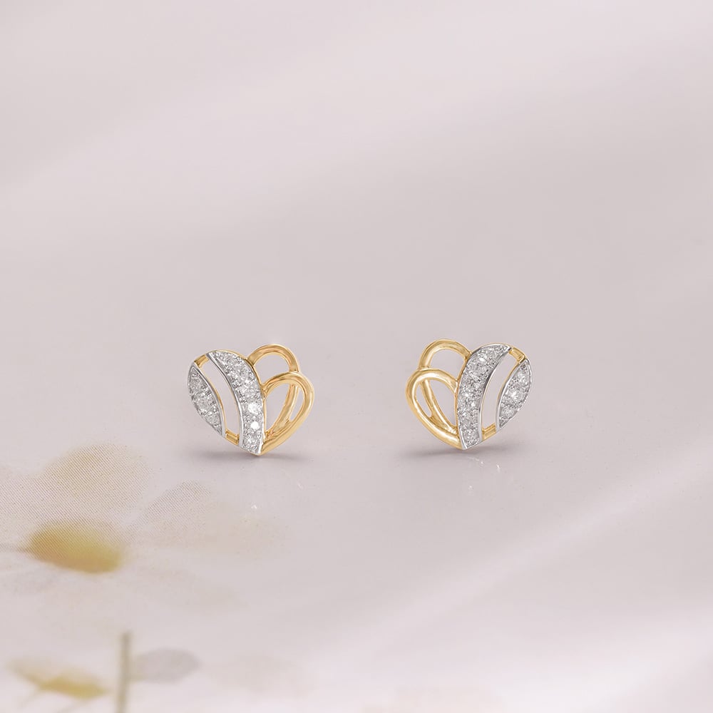 Bee Loved Heart Diamond Stud Earrings,,hi-res image number null