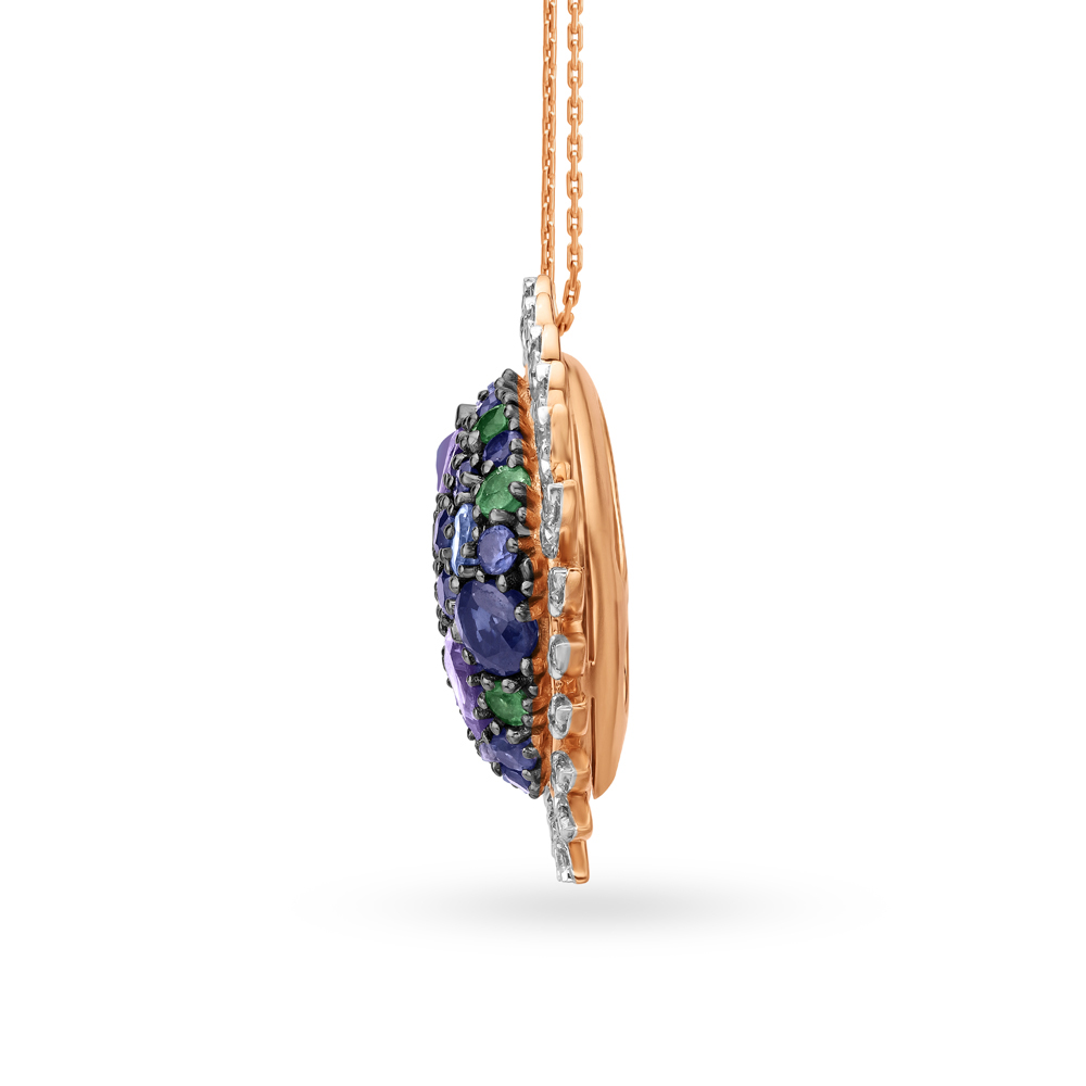 Emerald Sapphire Tanzanite Topaz Studded Diamond Pendant,,hi-res image number null
